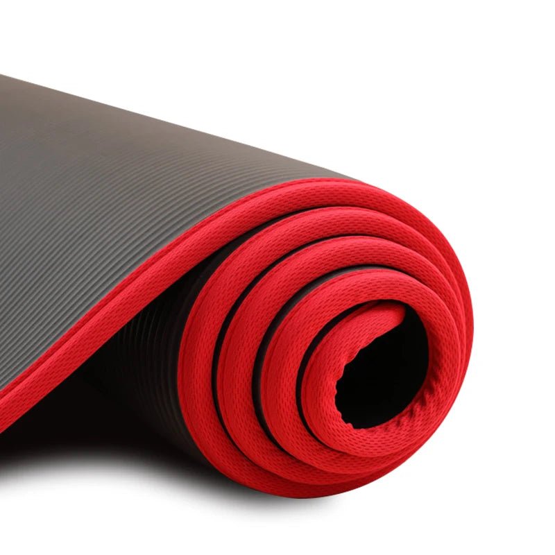 Rolling yoga mat with red and gray colors on a white background