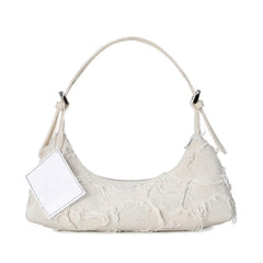 Frayed Canvas Mini Baguette Bag - Fashion Shoulder Bag Canvas Underarm Purse
