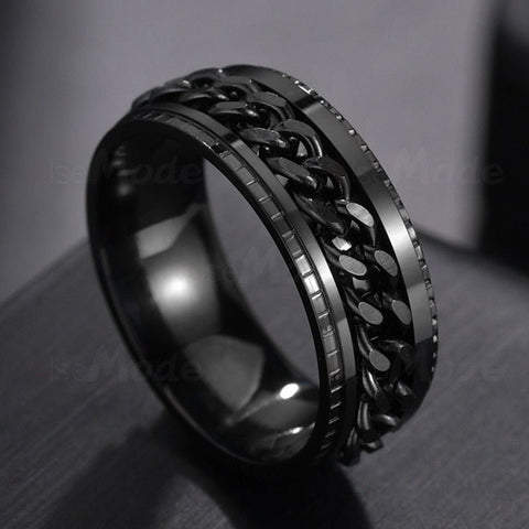 Rotatable Ring Women Titanium Stainless Steel Grooved Edge Link Chain Promise Wedding Jewelry Gift