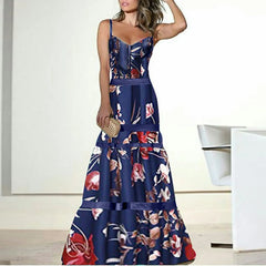 Elegant Floral Print Sling Party Dress Vintage Sleeveless Patchwork A-Line Dress Sexy Holiday Dress Plus Sizes