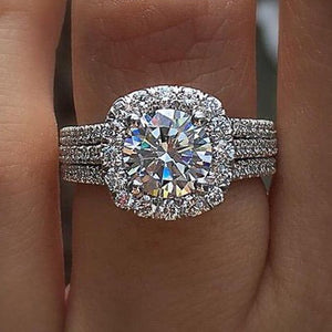 Trendy Halo Cubic Ring with Brilliant Cubic Zirconia Stones Engagement Ring Luxury Promise Ring