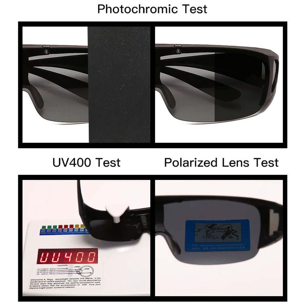 Sunglasses undergoing photochromic, UV400, and polarized lens tests.
