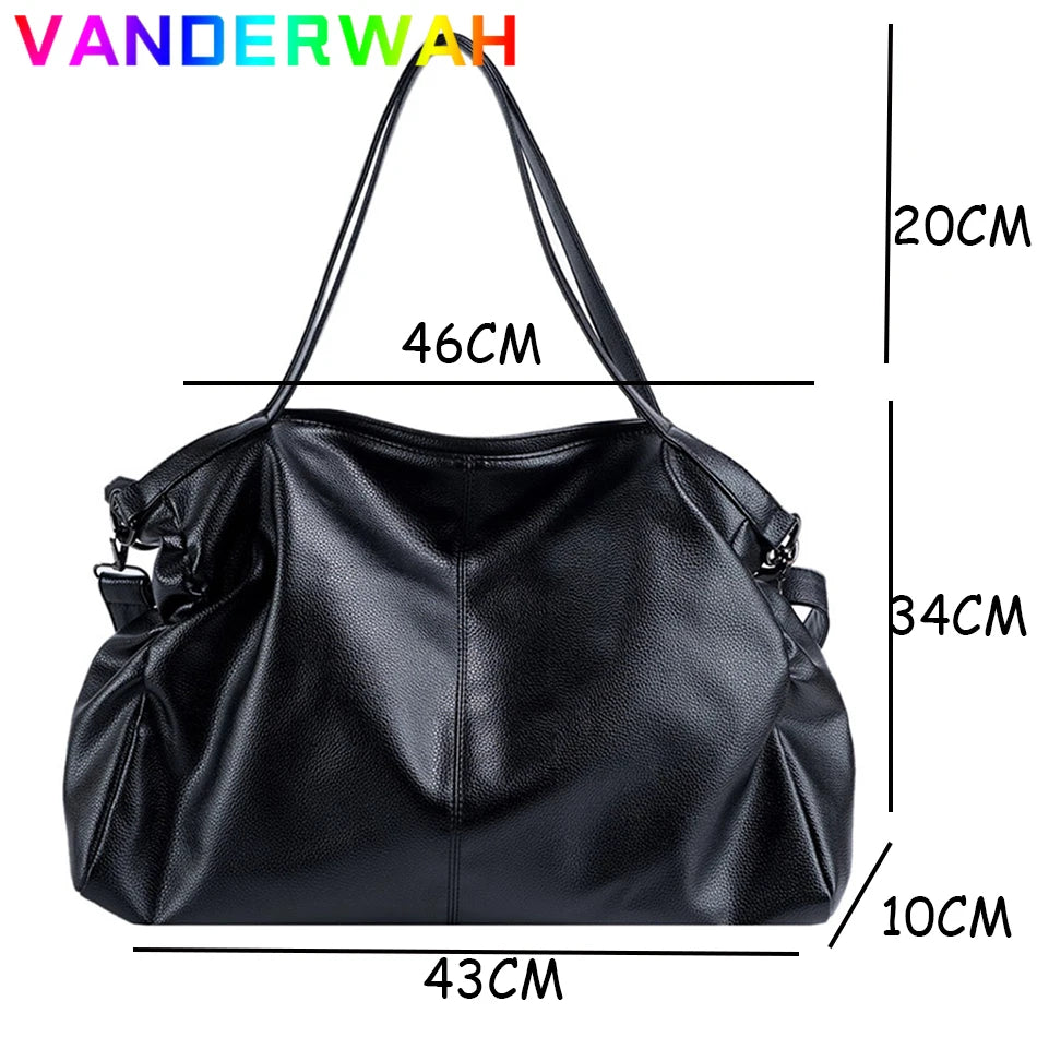 Large Capacity Black Shoulder Bag Women's Large Hobo Bag Solid Color Quality Soft Faux Leather Crossbody Handbag Travel Tote Bag