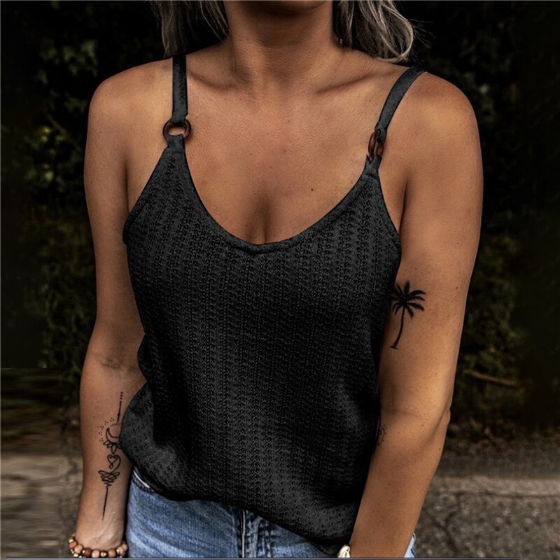 Women's Summer Fashion Tank Tops Sleeveless Round Neck Knit Suspenders Sling Tank T-Shirt