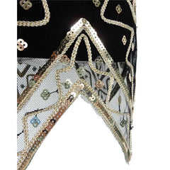 Decorative headpiece with sequins and beads on a black background