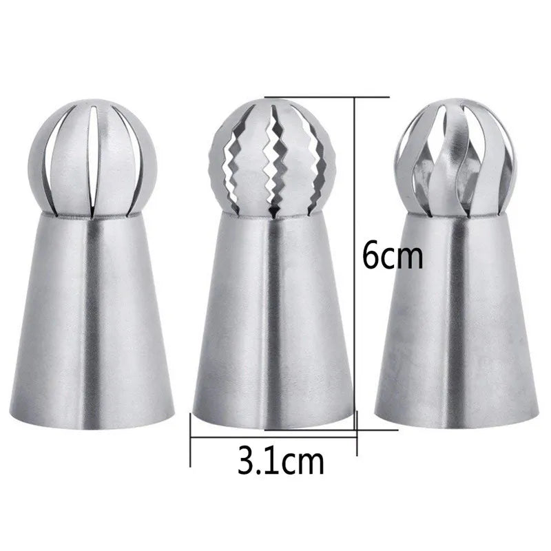 Cupcake Stainless Steel Sphere Decorator Ball Shape Icing Piping Nozzle Pastry Cream Tip Flower Shape Pastry Tube Decoration Tools