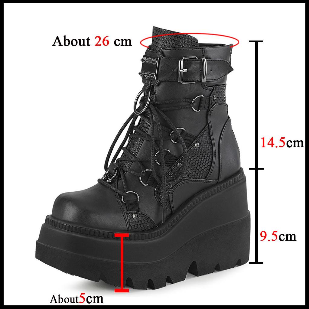 Women's Platform Mid-calf Boots High Wedge Heel Lace Up Fashion Gothic Punk Knee High Boots