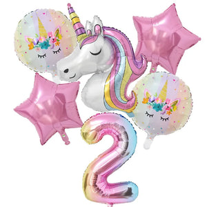 Rainbow Unicorn Balloon Set 32 inch Number Foil Balloons Kids Unicorn Theme Birthday Party Decorations Baby Shower