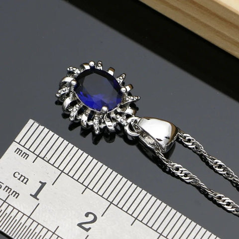 Jewelry Set Women 925 Sterling Silver Sapphire Stone Necklace 7 Colors Fine Fashion Jewelry Gift
