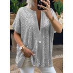 Women's Sequin Sparkly Evening Top in Loose Fit Sizes (S - 3XL) Silver or Gold Comfortable Tops