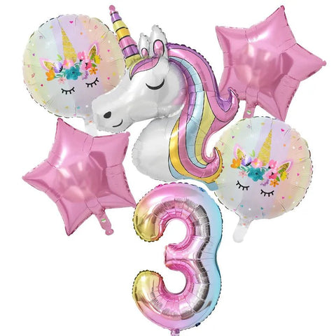 Unicorn Balloon Set Kids 32 Inch Rainbow Number Foil Birthday Party Decoration Baby Shower Theme