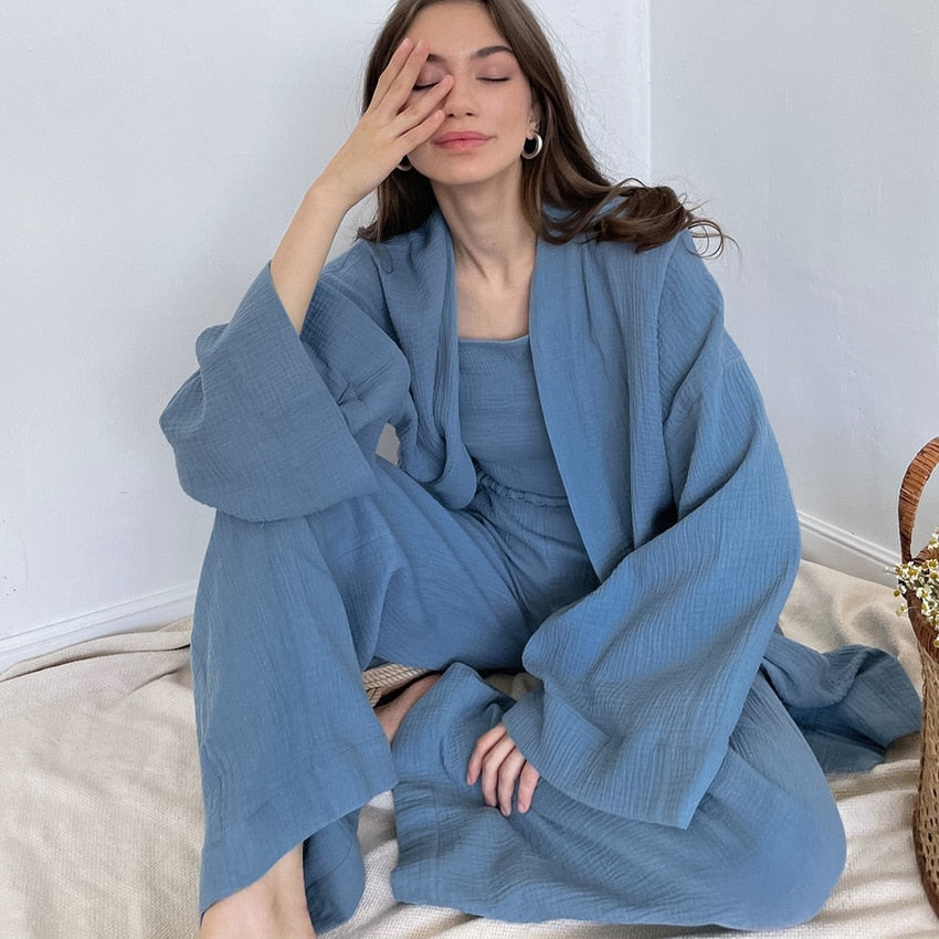 Women's Kimono Style Pajamas Cotton Long Drop Sleeve Flared Pajama Set