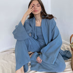 Women's Kimono Style Pajamas Cotton Long Drop Sleeve Flared Pajama Set