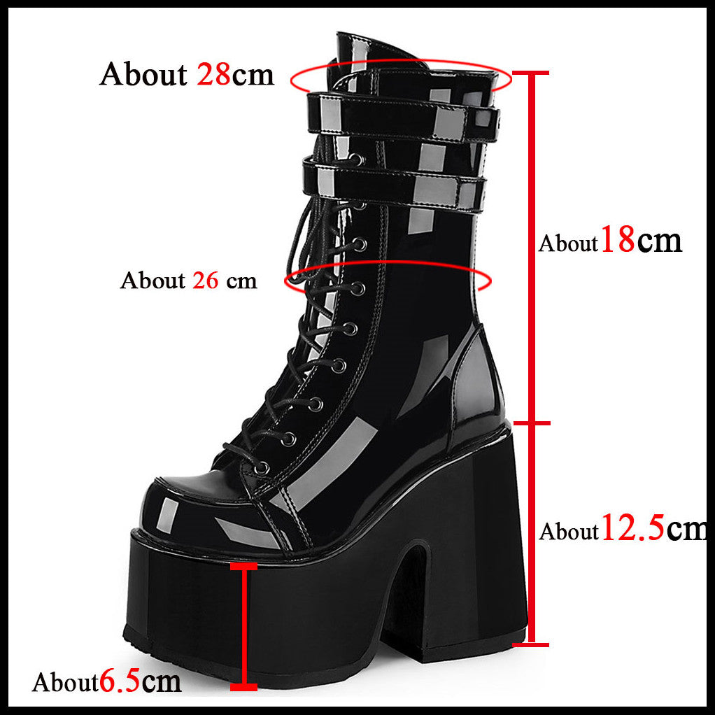 Women's Platform Chunky High Heels Boots Shiny Gothic Platform Boots