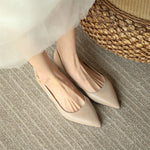 Women's Genuine Leather Slingback Shoes Thin Low Heel Pumps Pointed Toe