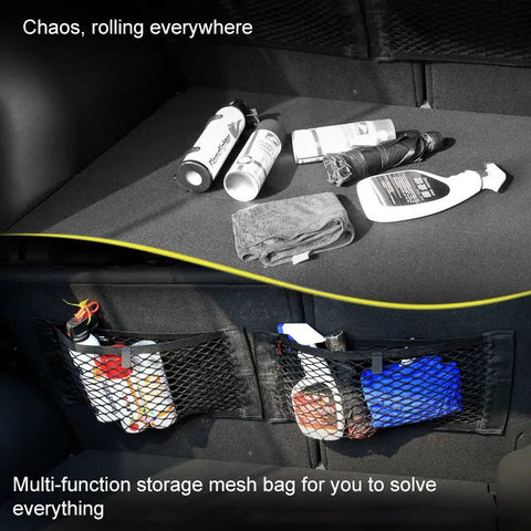 Car Trunk Organizer Net Stretchy Mesh Velcro Universal Storage Bag Pocket Back Seat Auto Accessory