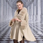 Women's Faux Fur Collar Cashmere Party Overcoat Fake Rabbit Fur Big Striped Collar Knitted Cardigan Cape