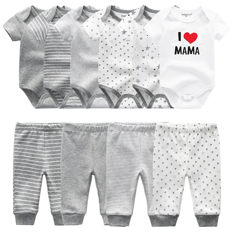 Newborn 6-Piece Bodysuit+4-Piece Pants Sets Baby Toddler Girl Suit Infant Pajama Pure Cotton Sets