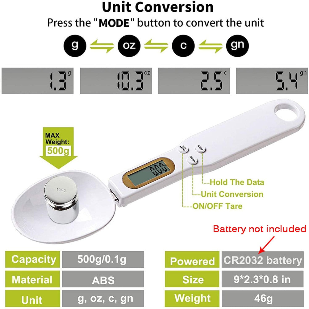 Digital Spoon Scale with LCD Display Measures Food Weight Spoon 500g/0.1g Measure Coffee Tea Sugar Scale Kitchen Tool