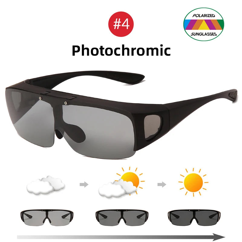 Photochromic sunglasses with a white background
