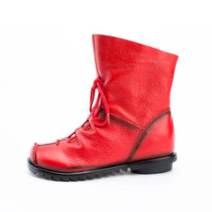 Vintage Genuine Leather Women's Boots Flat Booties Soft Cowhide Leather Side Zip Ankle Boots