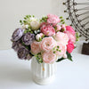 Artificial Flowers Bouquet Silk Roses with Vase for Home Decor Garden Wedding Mothers day