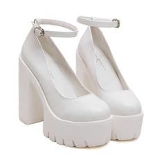 Women's High-Heel Platform Shoes Sexy Chunky Heels Platform Pumps Black White Big Size 42