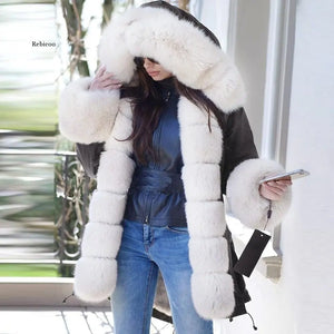 Women's Faux Fur Winter Hooded Parka Overcoat Warm Windproof Padded Open Front Coat