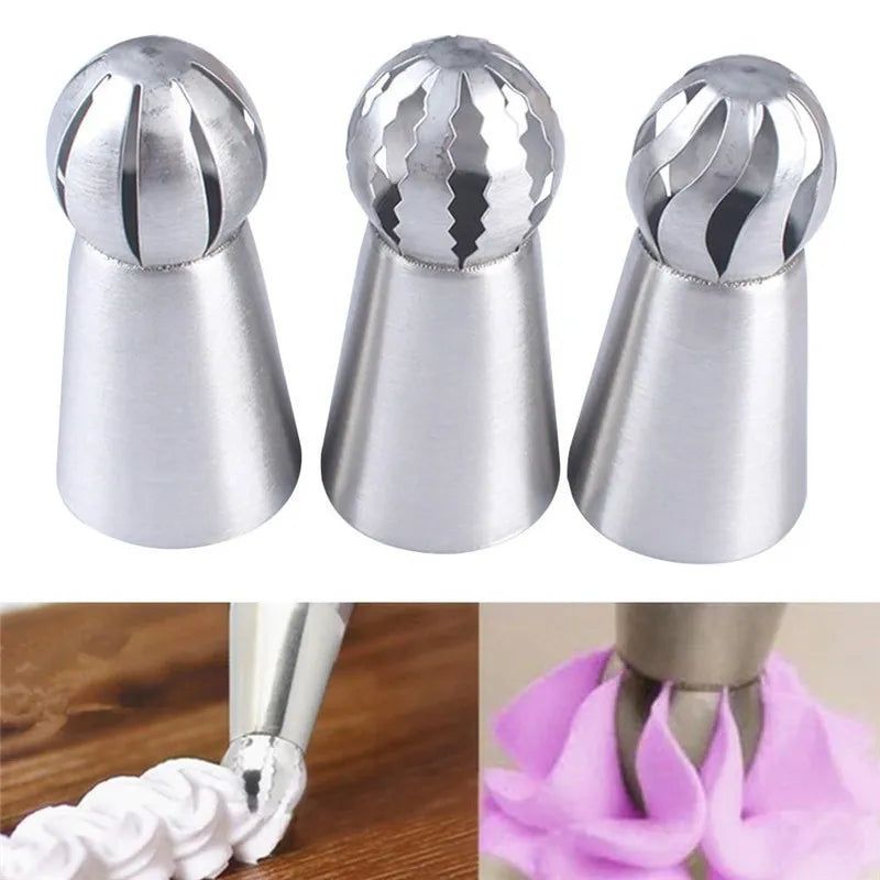 Cupcake Stainless Steel Sphere Decorator Ball Shape Icing Piping Nozzle Pastry Cream Tip Flower Shape Pastry Tube Decoration Tools