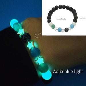 Luminous Glow In The Dark Bracelet Lotus Charm Flower Shaped Charm Bracelet for Women Natural Turquoise Stones Ladies Yoga Prayer Jewelry