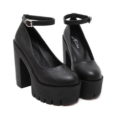 Women's High-Heel Platform Shoes Sexy Chunky Heels Platform Pumps Black White Big Size 42