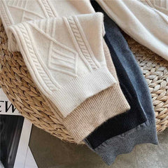 Women's Chunky Cable Knitted Sweatpants Casual High Waist Thick Harem Ankle-Length Loose Pants