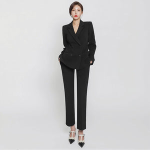 Women's Elegant Pant-Suit 2 Piece Set Business Blazer and Trousers