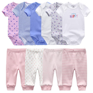 Newborn 6-Piece Bodysuit+4-Piece Pants Sets Baby Toddler Girl Suit Infant Pajama Pure Cotton Sets