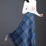 Women's Wool Thick Warm Plaid Skirts British Style Clothing with Pockets Pleated A-Line Midi Tartan Skirt