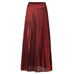 Women's High Elastic Waist Maxi Skirt Metallic Shiny A-line Flare Accordion Pleated Skirt