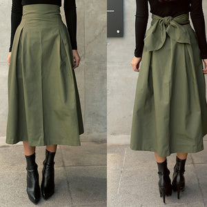 Women's A-Line Umbrella Skirt High Waist Bow Slim Midi Skirts