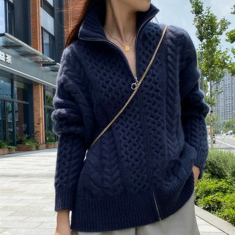 Cashmere Cardigan Women Thick Turtleneck Loose Oversized Wool Knitted Warm Winter Fashion Sweater
