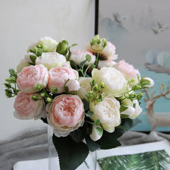 Artificial Flowers Bouquet Silk Roses with Vase for Home Decor Garden Wedding Mothers day