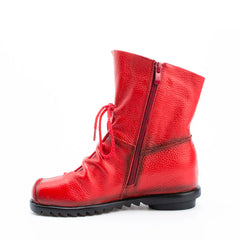 Vintage Genuine Leather Women's Boots Flat Booties Soft Cowhide Leather Side Zip Ankle Boots