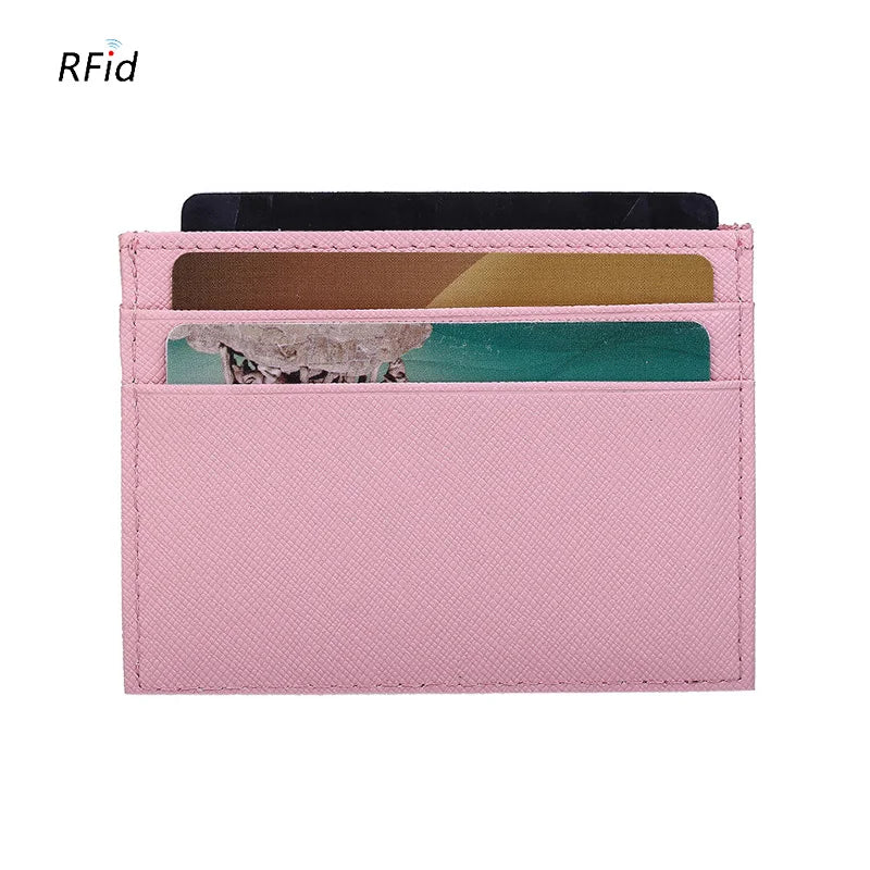 RFID Genuine Leather Credit Card Holder Candy Color Business Card Holder ID Card Case