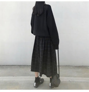 Dark Academia Clothing Japanese Style Long Skirts A-Line Pleated High Elastic Waist Skirts