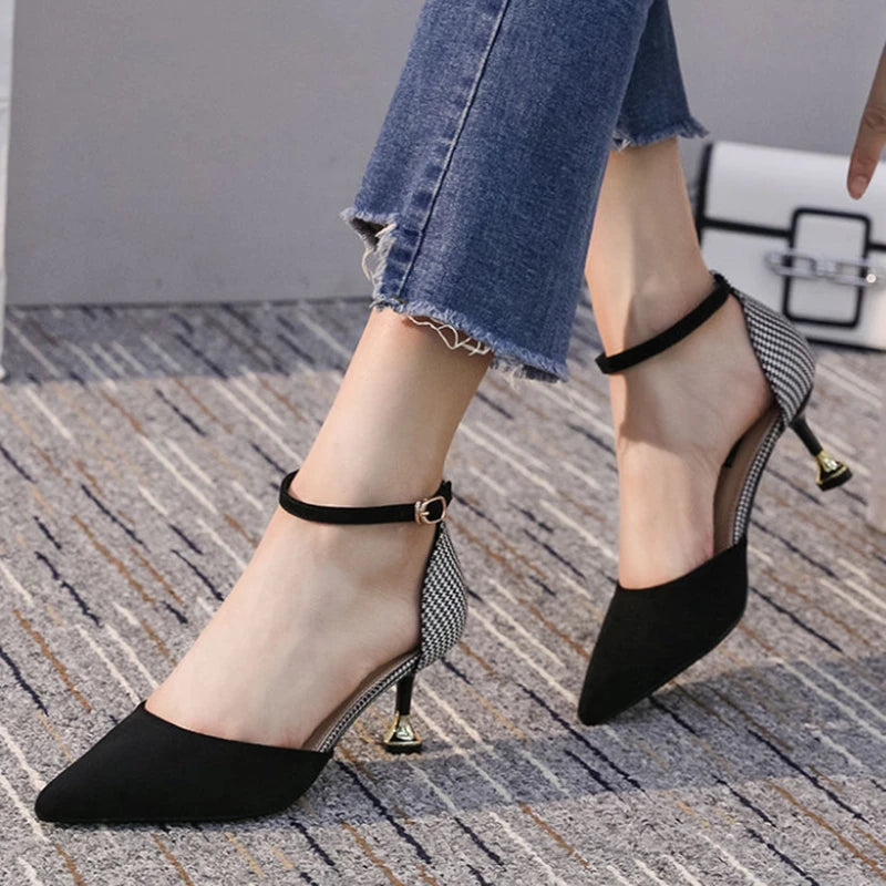Women's Pointed Toe Comfortable Mid-High Heel Pumps Cute Wedding Cocktail Shoes