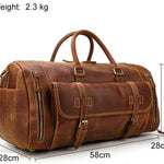 Leather Travel Duffel Bag with Shoe Compartment, Full Grain Genuine Cowhide Leather Duffle Carryall Weekender