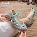 Women's Soft Embroidered Shoes Retro Ankle Strap Ladies Casual Comfortable Shoes