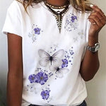 Women's Fashion Loose V-Neck Shirt Casual Print Design T-Shirt Short-Sleeve Top