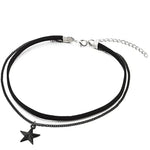 Women's Two-Row Black Choker Necklace with Black Chain and Pentagram Star Charm Pendant Multilayer Collar Necklace Gift for Her
