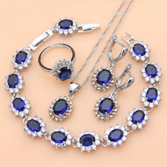 925 Sterling Silver Jewelry Sets for Women Sapphire Stone Fashion Jewelry Gift for Her Necklace Sets 7 Colors