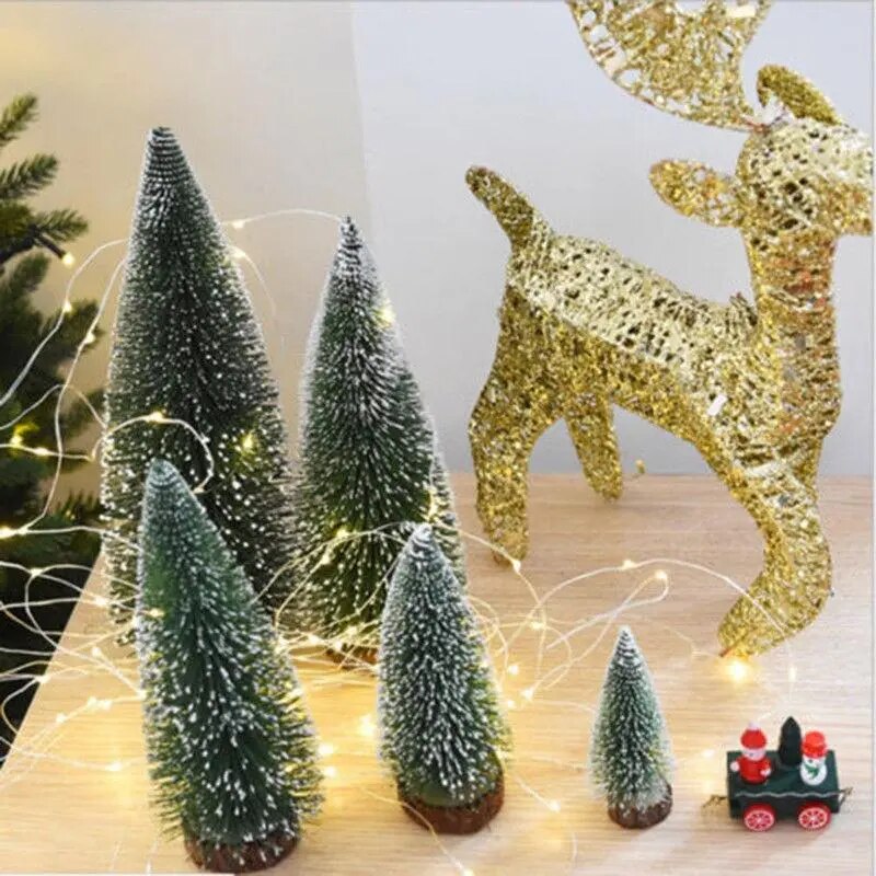 5-Pieces DIY Mini Christmas Trees Cedar Pine For Home Table Blue-Green Gold Silver Mini Christmas Tree Home Decor