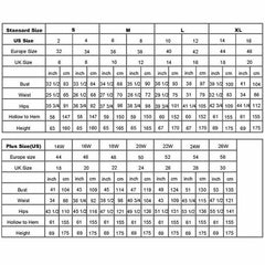 Size chart comparing US, Europe, and UK sizes with measurements in inches and centimeters.